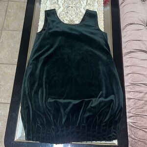 Black velvet sleeveless mini dress with beaded collar